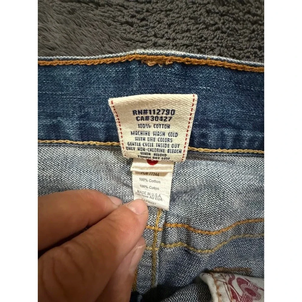 True Religion Mens Bobby Jeans Medium‎ Wash Denim Horseshoe Stitching Blue 36x31